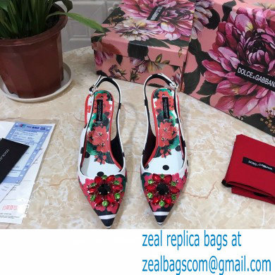 Dolce  &  Gabbana Heel 6.5cm Leather Print Slingbacks with Crystal Flower 04 2021